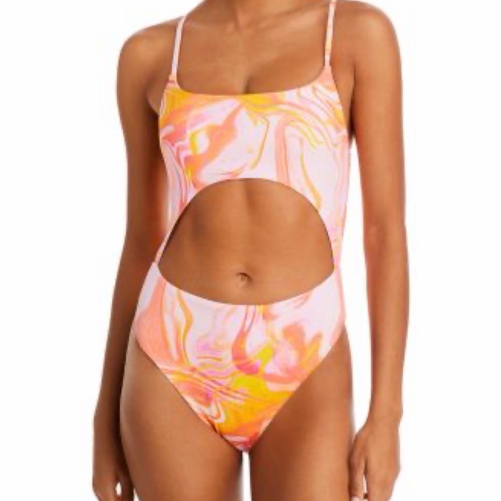 Aqua Pink and Orange Swirl One Piece
